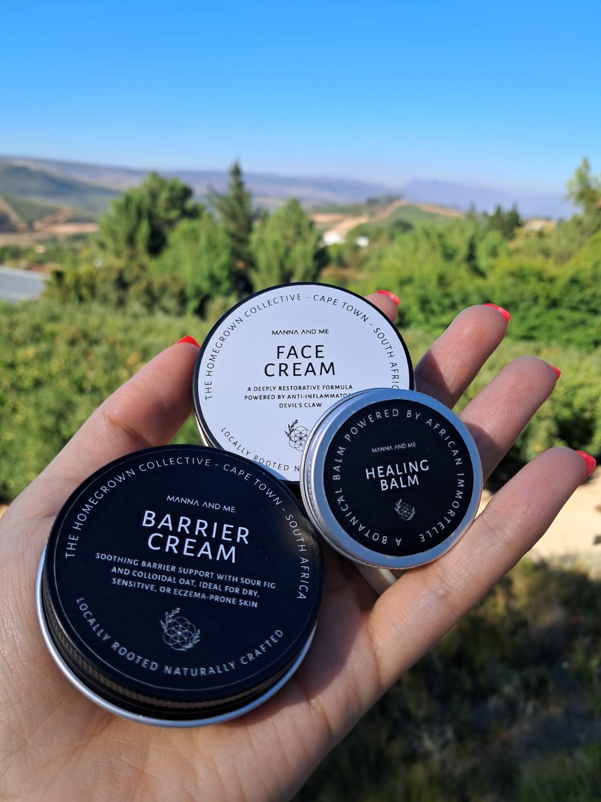 Manna and Me intensive Healing Balm tin, natural soothing salve for dry skin patches and irritations.