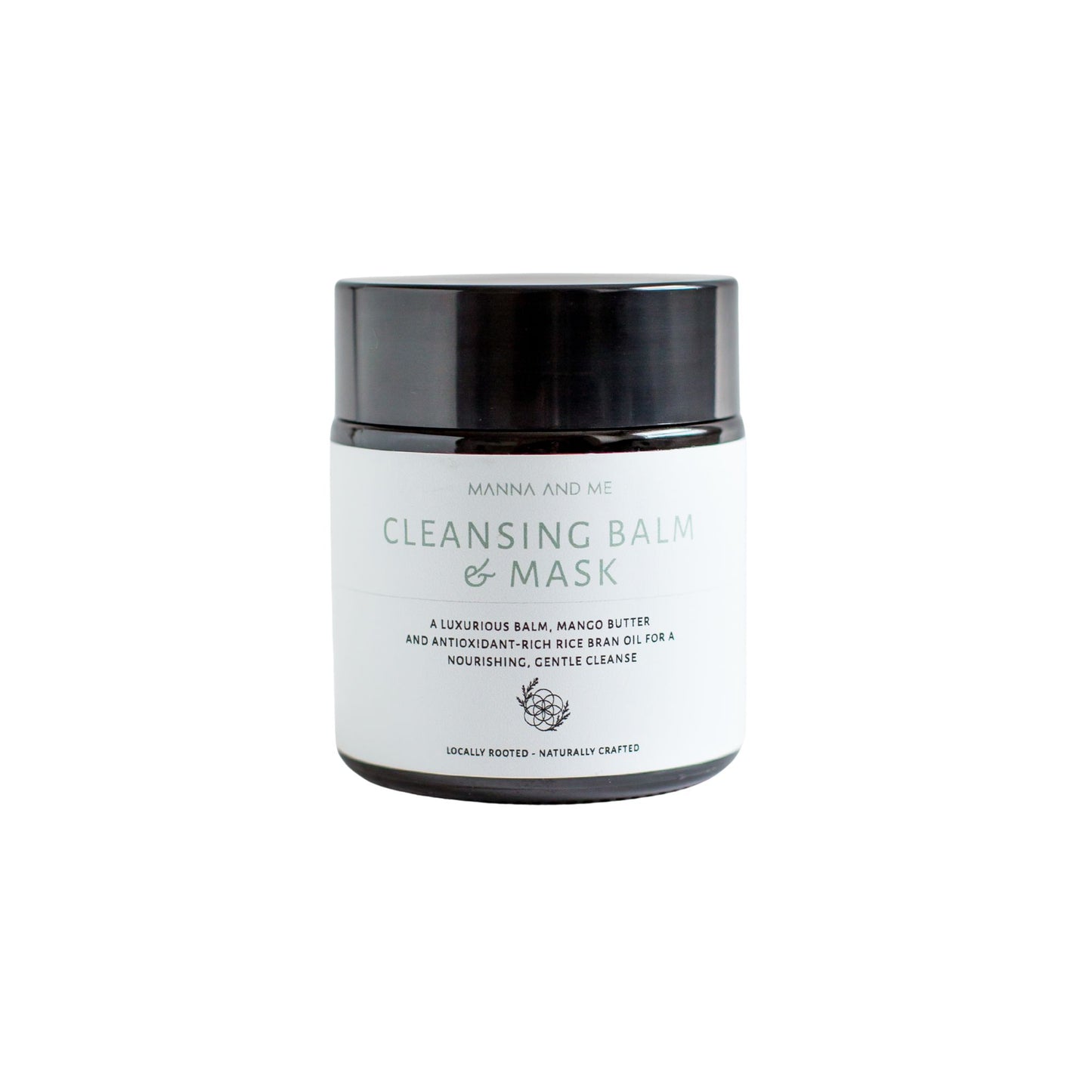 A jar of Manna and Me Cleansing Balm & Mask on a solid white background.