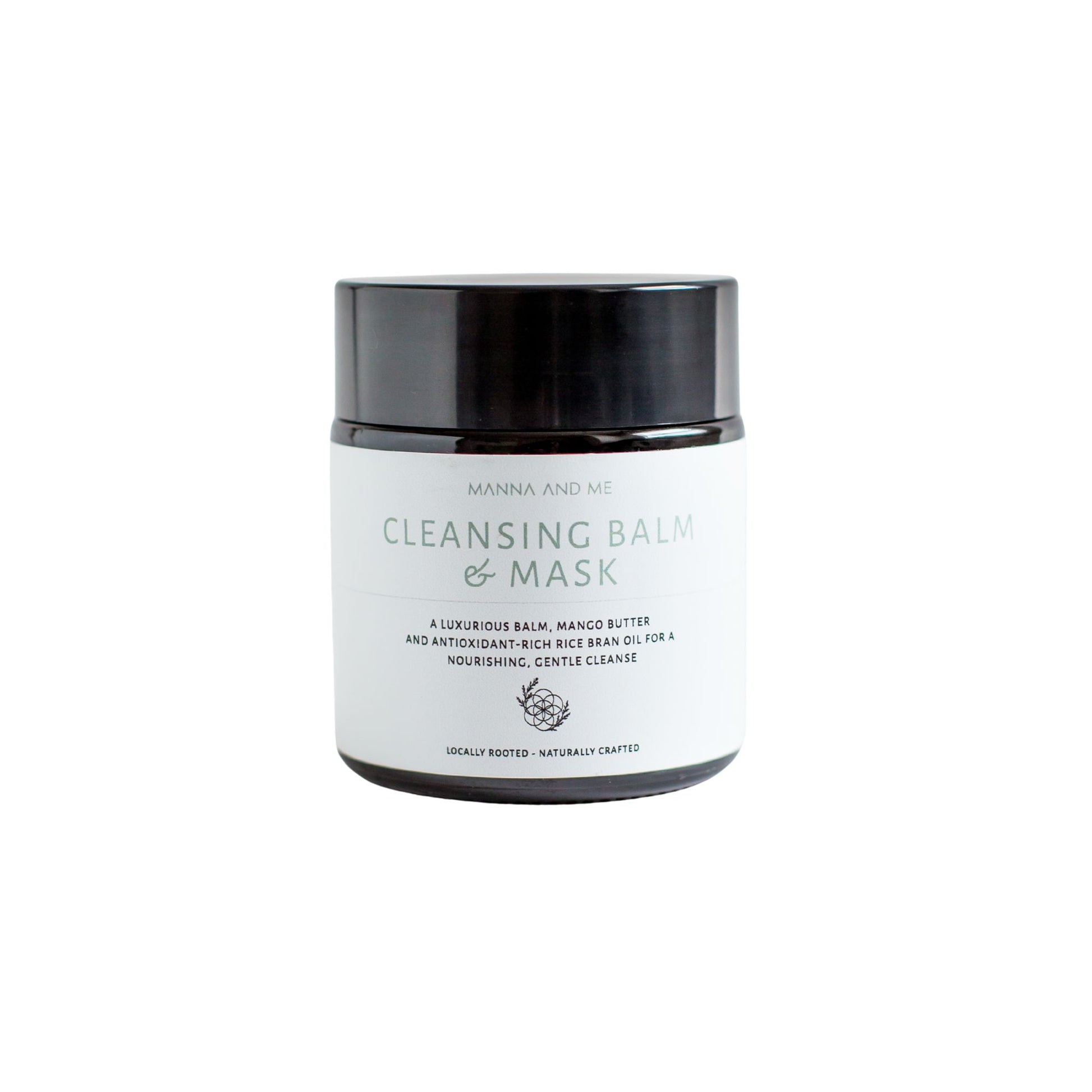 A jar of Manna and Me Cleansing Balm & Mask on a solid white background.