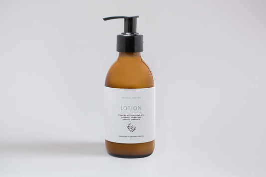Manna and Me gentle daily Body Lotion bottle for soothing dry, sensitive, and reactive skin.