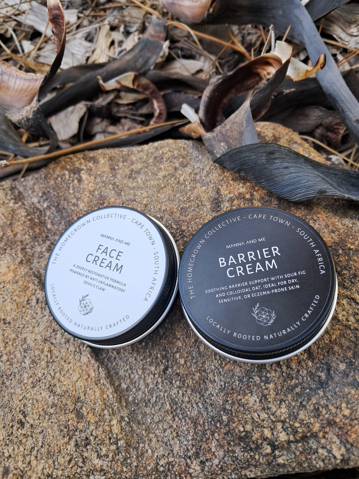 Manna and Me Soothing Face Cream enriched with Devil's Claw and Sour Fig for sensitive skin barrier hydration.